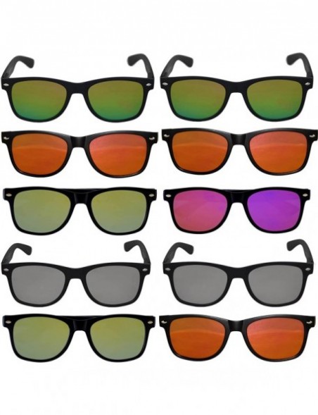 Rectangular Wholesale of 10 Pairs Mirror Reflective Colored Lens Sunglasses Horn Rimmed Style - C912O703V5M $19.80
