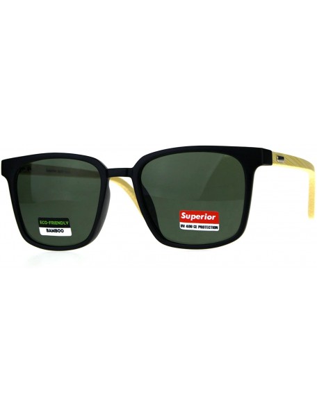 Rectangular Mens Bamboo Wood Oversize Rectangular Horn Rim Sunglasses - Black Green - CX180UIS0RG $13.05