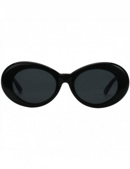 Rimless Bold Retro Oval Mod Thick Frame Sunglasses Round Lens Kurt Cobain Clout Goggles - Black - C918HLQWXDE $8.67