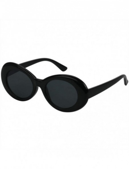 Rimless Bold Retro Oval Mod Thick Frame Sunglasses Round Lens Kurt Cobain Clout Goggles - Black - C918HLQWXDE $8.67