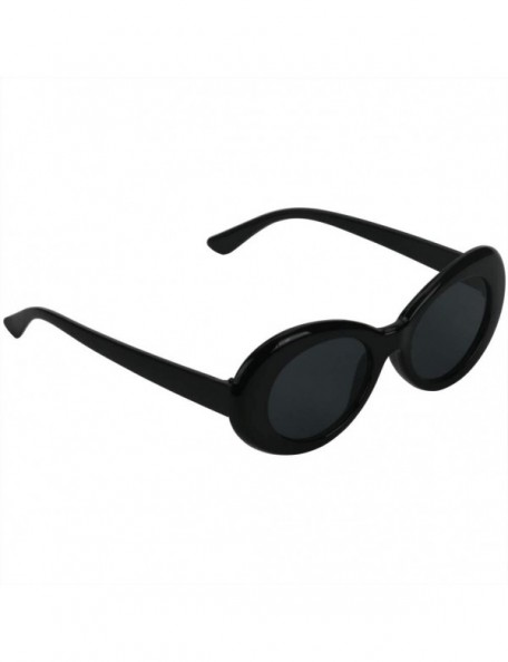 Rimless Bold Retro Oval Mod Thick Frame Sunglasses Round Lens Kurt Cobain Clout Goggles - Black - C918HLQWXDE $8.67