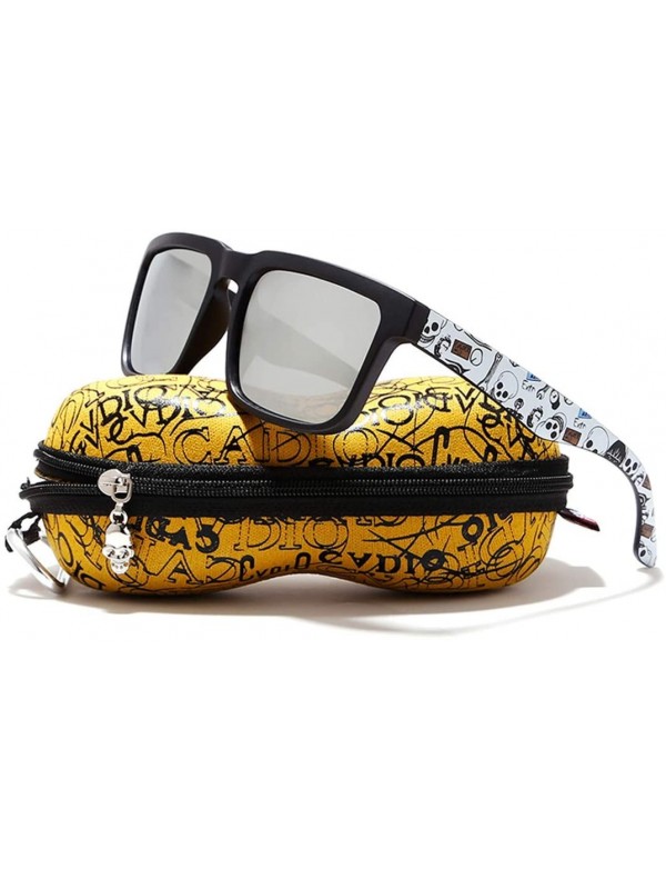 Square Eye-Catching Function Polarized Sunglasses for Men Matte Black Frame Fit Skull Zipper Case C12 - CM194OIGUHU $25.20