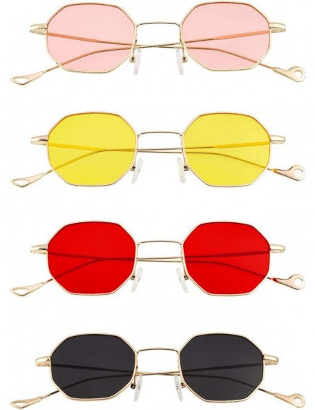 Square 4 Pairs Small Polygon Sunglasses Retro Metal Frame Sunglasses for Men Women - Muticolor - C8196IRLZY4 $19.88
