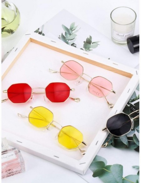 Square 4 Pairs Small Polygon Sunglasses Retro Metal Frame Sunglasses for Men Women - Muticolor - C8196IRLZY4 $19.88