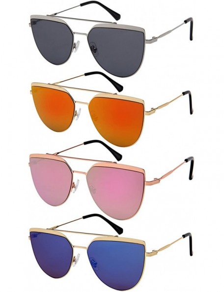 Rectangular Futuristic Sunnies Flat Full Mirrored Lens Brow Bar Pointed Tips W/Fiber Case M3155-FLREV - CB187IXMOWZ $12.33