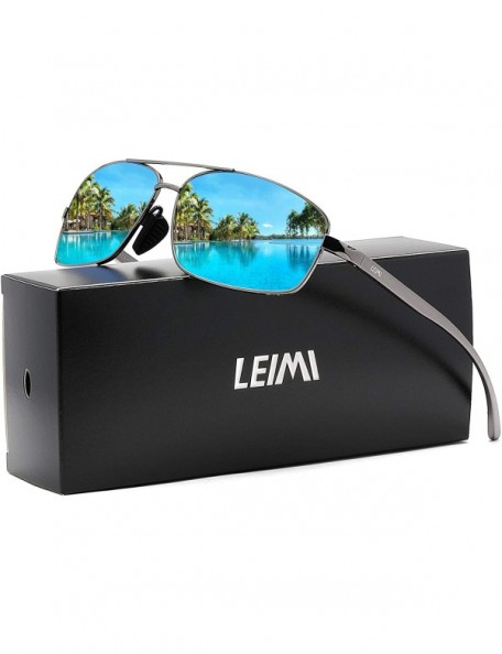 Rectangular Polarized Sunglasses Driving Rectangular - 05-grey Frame / Blue Mirrored Lens - C218UTGT8R6 $11.73