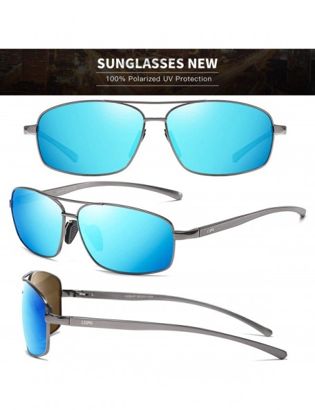 Rectangular Polarized Sunglasses Driving Rectangular - 05-grey Frame / Blue Mirrored Lens - C218UTGT8R6 $11.73