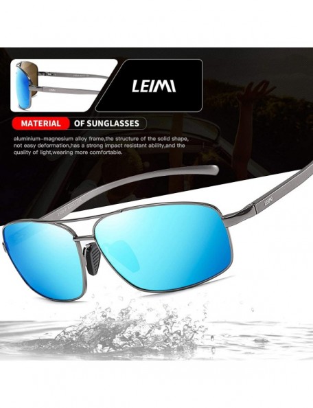 Rectangular Polarized Sunglasses Driving Rectangular - 05-grey Frame / Blue Mirrored Lens - C218UTGT8R6 $11.73