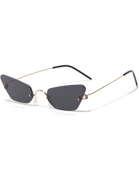 Cat Eye Small Cat Eye Sunglasses Women Narrow Thin Metal Retro Sun Glasses Rimless UV400 - Gold With Black - CB18QQUOY9R $8.32