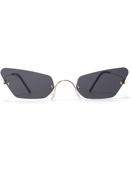 Cat Eye Small Cat Eye Sunglasses Women Narrow Thin Metal Retro Sun Glasses Rimless UV400 - Gold With Black - CB18QQUOY9R $8.32