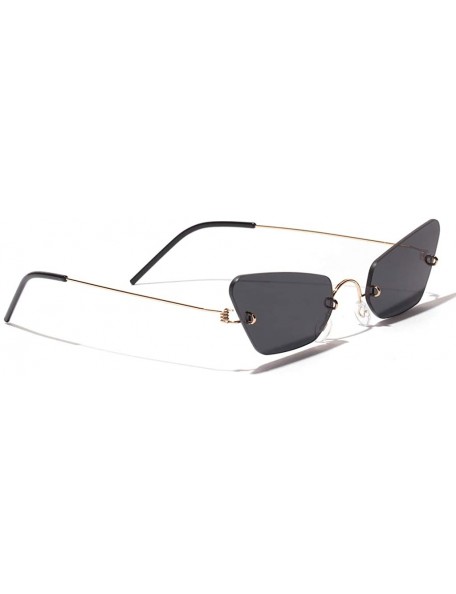 Cat Eye Small Cat Eye Sunglasses Women Narrow Thin Metal Retro Sun Glasses Rimless UV400 - Gold With Black - CB18QQUOY9R $8.32