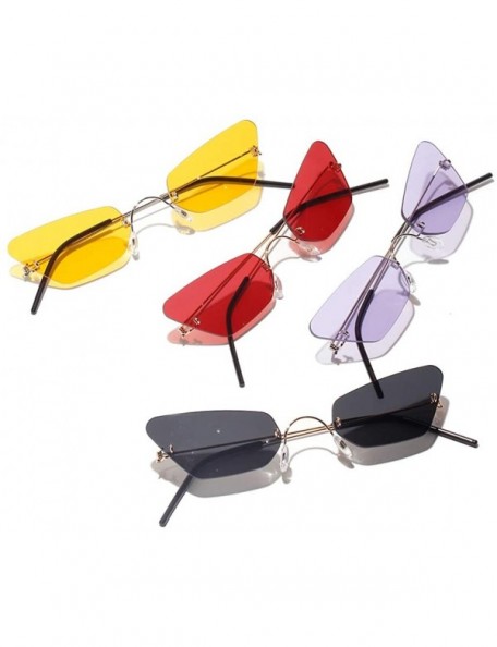 Cat Eye Small Cat Eye Sunglasses Women Narrow Thin Metal Retro Sun Glasses Rimless UV400 - Gold With Black - CB18QQUOY9R $8.32