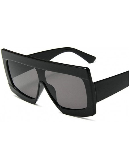 Square Futuristic Oversize Sunglasses Mirrored Fashion - Black - CQ18RQZHUKX $9.73