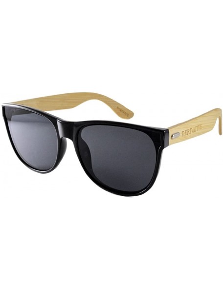 Wayfarer Flat Lens Bamboo Arm Sunglasses For Men & Women - Black - CD184ZQN8KT $28.94