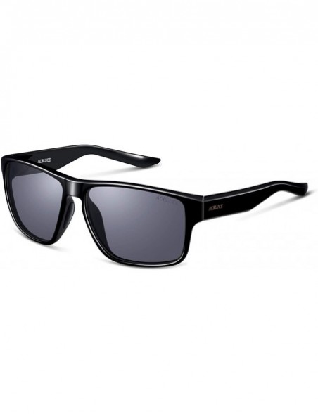 Wayfarer ACBLUCE Polarized Sunglasses Protection Baseball - Bright Black Frame-grey Lense - CR18T9WDK7U $19.13