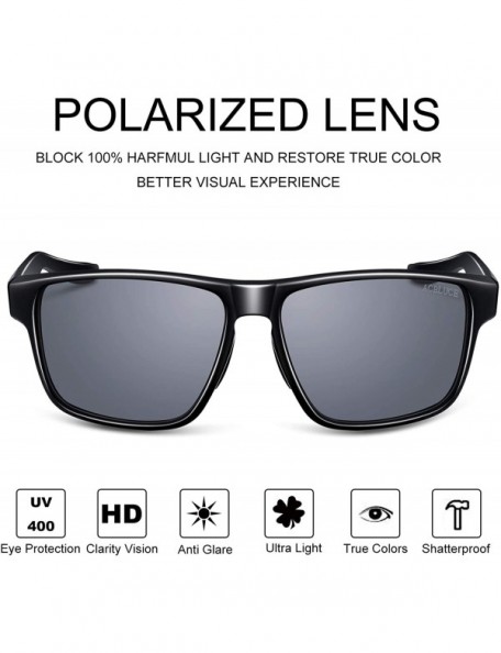 Wayfarer ACBLUCE Polarized Sunglasses Protection Baseball - Bright Black Frame-grey Lense - CR18T9WDK7U $19.13
