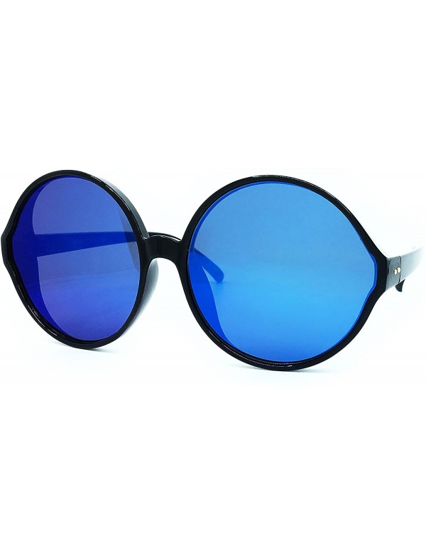 Oversized 7464 Premium Oversize XXL Women Round Retro Vintage Brand Style Sunglasses - Black/ Blue - CZ18E7Y9ZLM $18.21