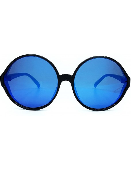 Oversized 7464 Premium Oversize XXL Women Round Retro Vintage Brand Style Sunglasses - Black/ Blue - CZ18E7Y9ZLM $18.21