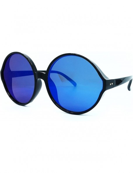 Oversized 7464 Premium Oversize XXL Women Round Retro Vintage Brand Style Sunglasses - Black/ Blue - CZ18E7Y9ZLM $18.21