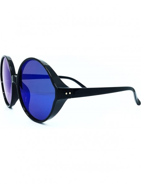 Oversized 7464 Premium Oversize XXL Women Round Retro Vintage Brand Style Sunglasses - Black/ Blue - CZ18E7Y9ZLM $18.21