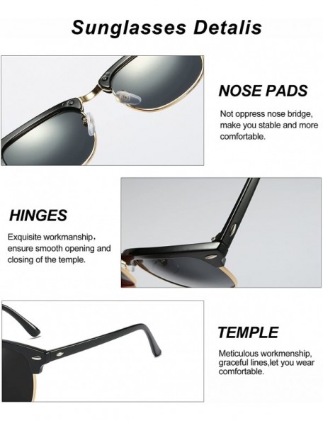Rimless Mens Sunglasses Polarized Retro Classic Semi Rimless Sun Glasses for Women Vintage UV400 Protection With Case - CZ18T...