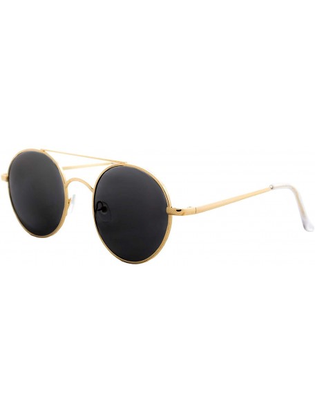 Sport Round Retro Sunglasses Men Women Metal Frame Classic Vintage Stylish - Gold Metal Frame / Black Lens - CX18UKC9RTK $11.76