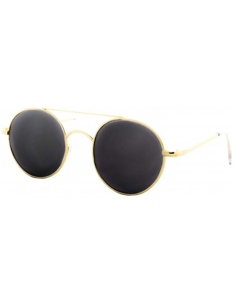 Sport Round Retro Sunglasses Men Women Metal Frame Classic Vintage Stylish - Gold Metal Frame / Black Lens - CX18UKC9RTK $11.76