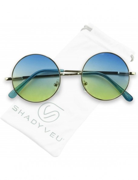 Oval Retro Slim Round Sunglasses John Lennon Style Metal Frame Oceanic Lens Shades - Blue/Yellow - CJ18ARR6KGO $11.36