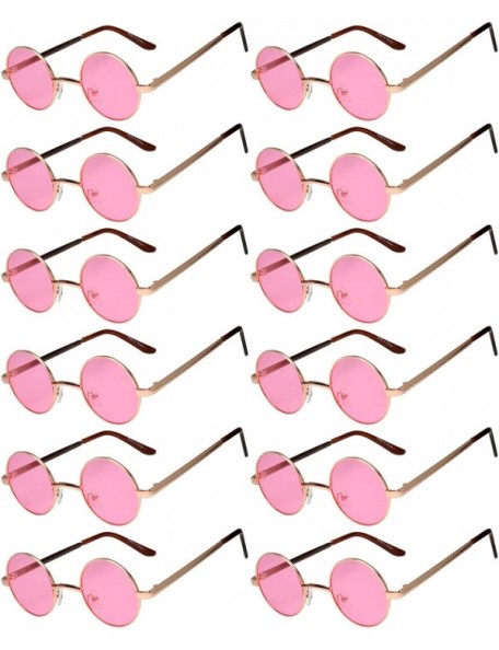 Round 12 Pack Small Round Retro Vintage Circle Style Sunglasses Colored Metal Frame - 43_gold_pink_12_pairs - CV18539TI27 $48.53