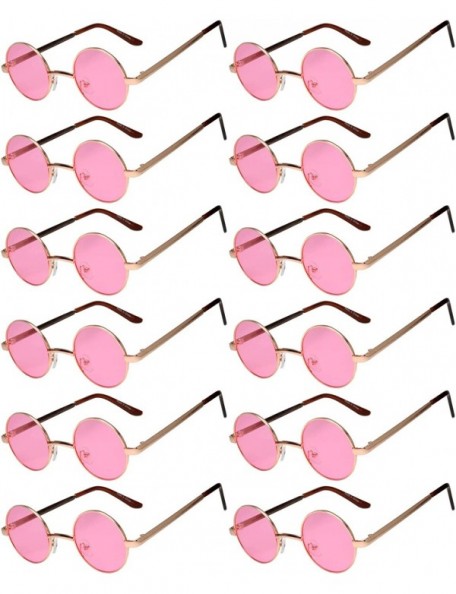 Round 12 Pack Small Round Retro Vintage Circle Style Sunglasses Colored Metal Frame - 43_gold_pink_12_pairs - CV18539TI27 $24.82