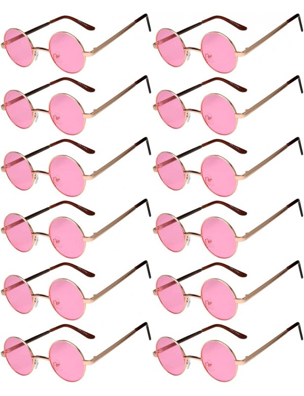 Round 12 Pack Small Round Retro Vintage Circle Style Sunglasses Colored Metal Frame - 43_gold_pink_12_pairs - CV18539TI27 $24.82