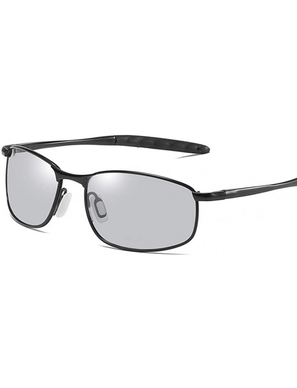 Rectangular Photochromic Polarized Sunglasses Men - Black - C018HD6CS8W $19.70