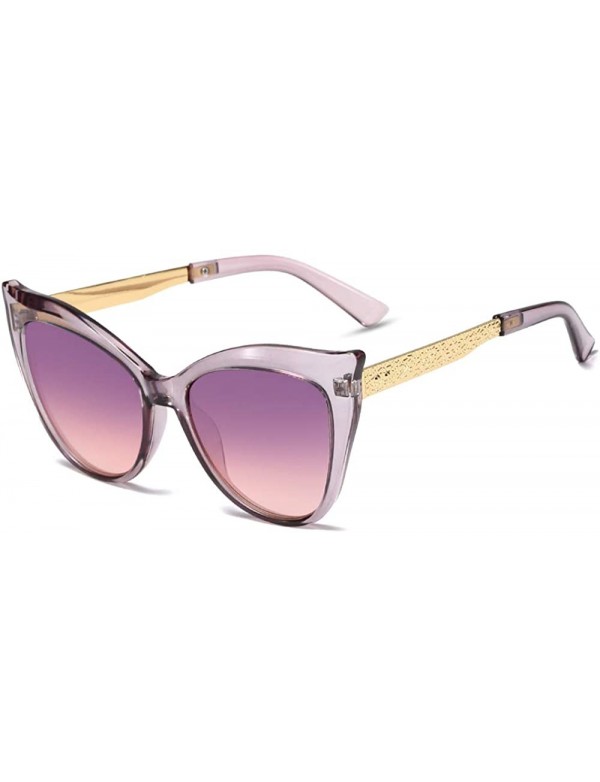 Cat Eye Fashion Lady cat Eye Metal Classic Round Sunglasses 100% UV400 Protection - Purple Pink - CA18XCWOKYM $15.56
