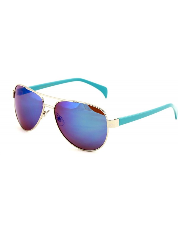 Aviator Large Classic colorful mirror lens aviator sunglasses with neon temple - Blue - CV125PWUDJR $11.49