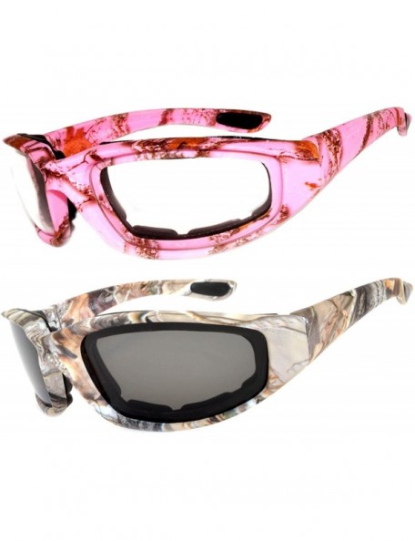 Sport Set of 2 - 3 Pairs Motorcycle CAMO Padded Foam Sport Glasses Colored Lens - Camo-pink_clear-camo2_smoke - CA183YE7Q8R $...