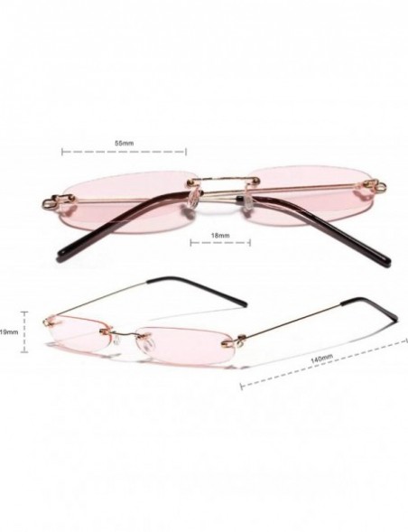 Rimless Vintage Oval Sunglasses Small Metal Frames3033 - Pink - C018OTR5H3C $10.82