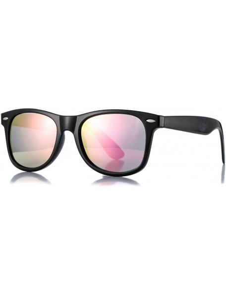 Sport Classic Polarized Sunglasses Unisex Square Horn Rimmed Design - A6 Black/Pink Mirrored - CW186HLUH9L $12.49