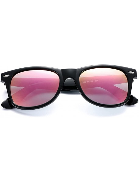 Sport Classic Polarized Sunglasses Unisex Square Horn Rimmed Design - A6 Black/Pink Mirrored - CW186HLUH9L $12.49