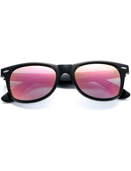 Sport Classic Polarized Sunglasses Unisex Square Horn Rimmed Design - A6 Black/Pink Mirrored - CW186HLUH9L $12.49