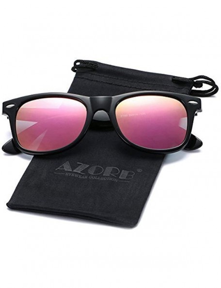 Sport Classic Polarized Sunglasses Unisex Square Horn Rimmed Design - A6 Black/Pink Mirrored - CW186HLUH9L $12.49