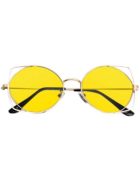 Sport Sunglasses for Women Cat Eye Mirrored Flat Lenses Metal Frame Designer Sunglasses Holiday - Yellow - CF18RLDTMC8 $13.96