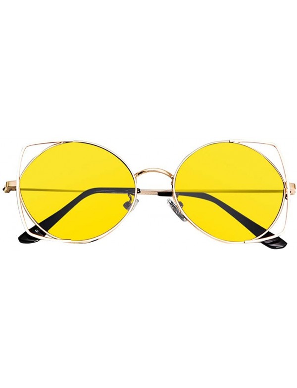 Sport Sunglasses for Women Cat Eye Mirrored Flat Lenses Metal Frame Designer Sunglasses Holiday - Yellow - CF18RLDTMC8 $13.96