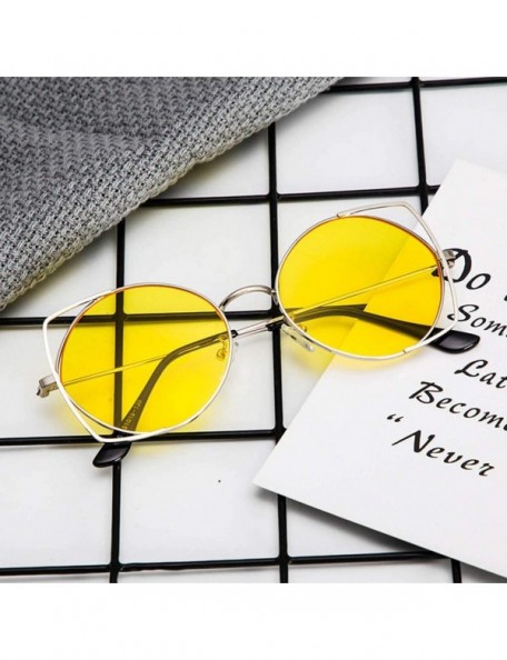 Sport Sunglasses for Women Cat Eye Mirrored Flat Lenses Metal Frame Designer Sunglasses Holiday - Yellow - CF18RLDTMC8 $13.96