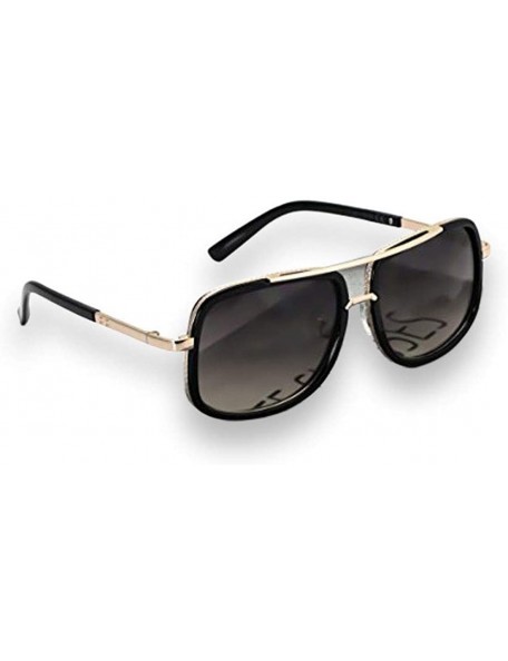 Square Flat Top Aviator Retro Celebrity Style Classic Square Frame Sunglasses - Black / Brown Lens - CY180TX55QY $12.94