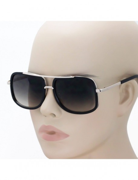 Square Flat Top Aviator Retro Celebrity Style Classic Square Frame Sunglasses - Black / Brown Lens - CY180TX55QY $20.45