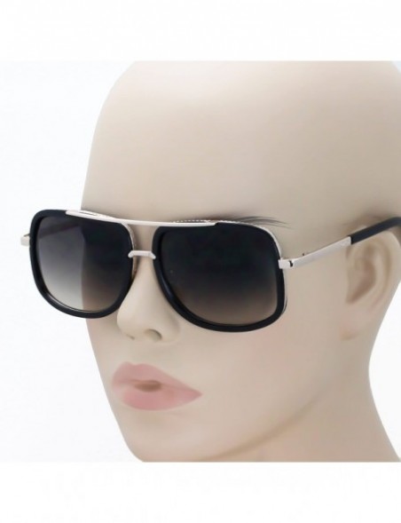 Square Flat Top Aviator Retro Celebrity Style Classic Square Frame Sunglasses - Black / Brown Lens - CY180TX55QY $12.94