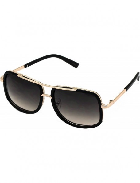 Square Flat Top Aviator Retro Celebrity Style Classic Square Frame Sunglasses - Black / Brown Lens - CY180TX55QY $12.94