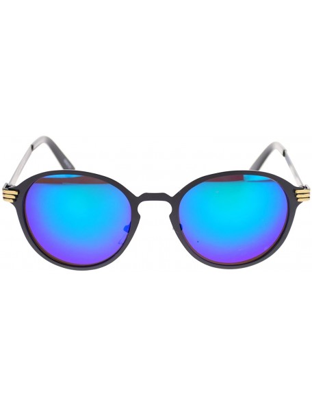 Round Unisex Vintage Style Metal Frame Keyhole Retro Fashion Designer Sunglasses - Black Teal - C011PBDN2IZ $7.27