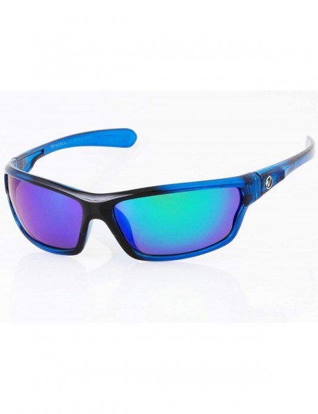 Wrap Men's Rectangular Sports Wrap 65mm Polarized Sunglasses - Blue- Green Mirror Lens - CL1956XECEN $10.18