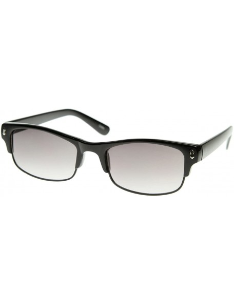 Semi-rimless Thin Designer Inspired Half Frame Semi-Rimless Flat Top Sunglasses (Black-Gunmetal) - CI118UR1ROZ $20.06